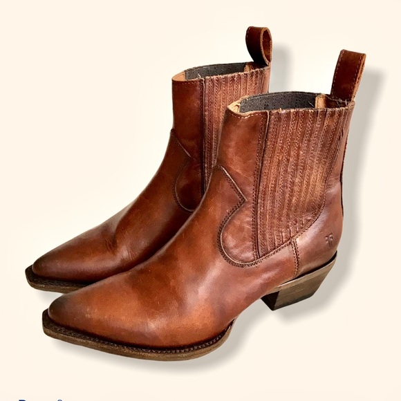 Frye Sacha Chelsea Cognac Leather Ankle Booties - Picture 11 of 16